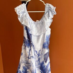 Tommy Bahama Light Blue and Navy Palm Print Mini Dress